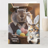 Easter Bunny Ears Cat Photo Customize  Karte (Vorderseite)