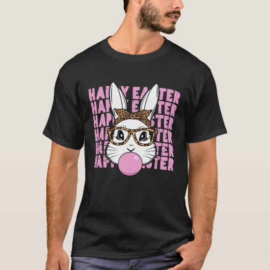 Easter Bunny Face Glasses Leopard Happy Easter Day T-Shirt (Vorderseite)