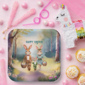 Easter Bunny Family Chasing Eggs - Painting Pappteller (Party)