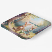 Easter Bunny Family Chasing Eggs - Painting Pappteller (Gewinkelt)