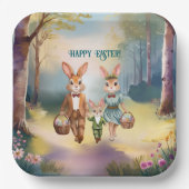 Easter Bunny Family Hunting for Eggs - Painting Pappteller (Vorderseite)