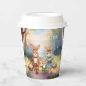 Easter Bunny Family Hunting for Eggs - Watercolor Pappbecher (Vorderseite)