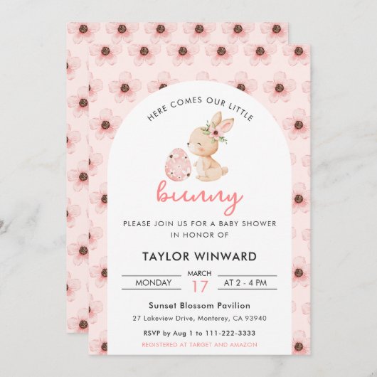 Easter Bunny Floral Baby Shower Einladung (Vorne/Hinten)