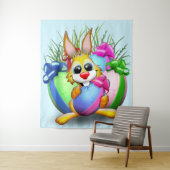Easter Bunny Funny and Cute Character Biting an Eg Wandteppich (Beispiel)