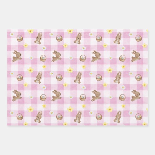 Easter Bunny Gingham Wrapping Paper Sheets Geschenkpapier Set (Vorderseite 2)