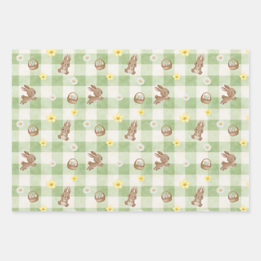 Easter Bunny Gingham Wrapping Paper Sheets Geschenkpapier Set (Vorderseite)