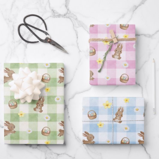 Easter Bunny Gingham Wrapping Paper Sheets Geschenkpapier Set (Vorderseite)