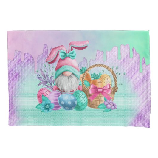 Easter Bunny Gnome With Basket Eggs  Kissenbezug (Vorderseite)