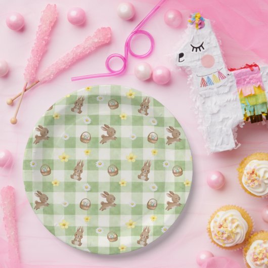 Easter Bunny Green Gingham Pappteller (Party)