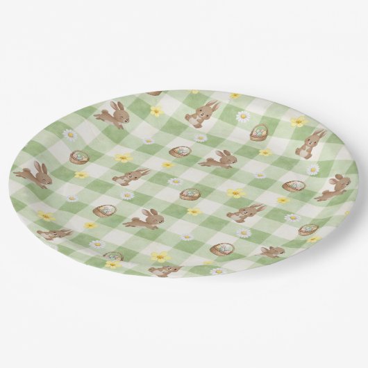 Easter Bunny Green Gingham Pappteller (Schrägansicht)