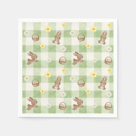 Easter Bunny Green Gingham Serviette (Vorderseite)
