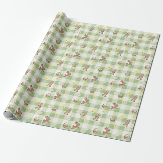 Easter Bunny Green Gingham Wrapping Paper Geschenkpapier (Ungerollt)