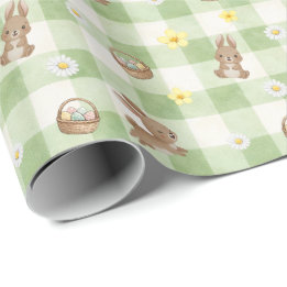 Easter Bunny Green Gingham Wrapping Paper Geschenkpapier