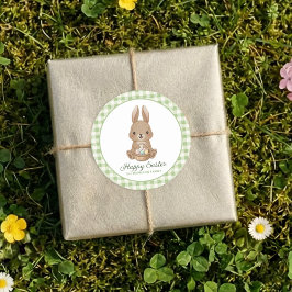 Easter Bunny Green Watercolor Gingham Runder Aufkleber