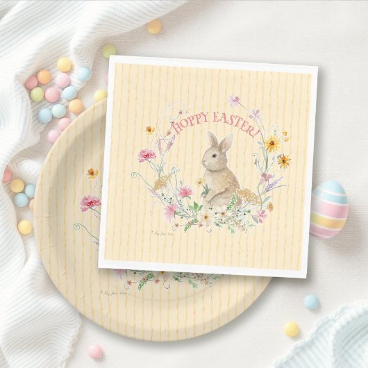 Easter Bunny Pastel Wildflowers w Yellow Ribbons Serviette