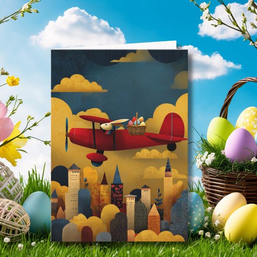 Easter Bunny Pilot Flies Airplane Custom Aviation Karte