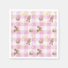 Easter Bunny Pink Gingham Serviette