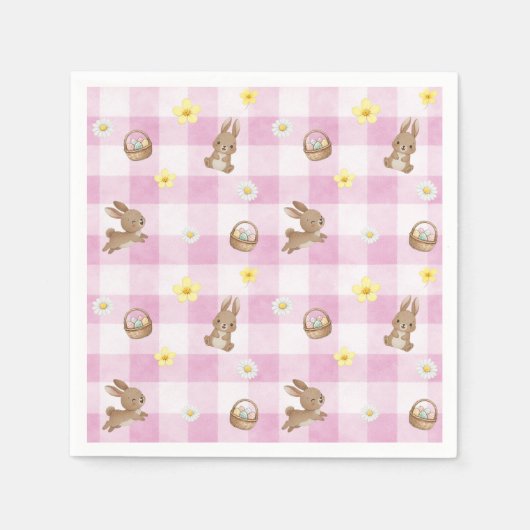 Easter Bunny Pink Gingham Serviette (Vorderseite)