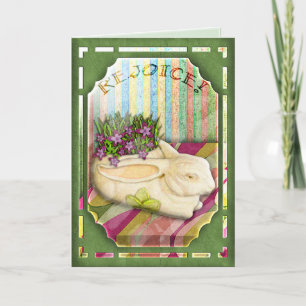 Easter Bunny Planter in Green Florist Shop Window Feiertagskarte