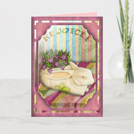 Easter Bunny Planter in Pink Florist Shop Window Feiertagskarte