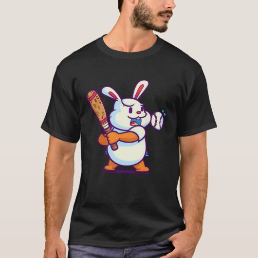 Easter Bunny Playing Baseball Baseball Easter T-Shirt (Vorderseite)