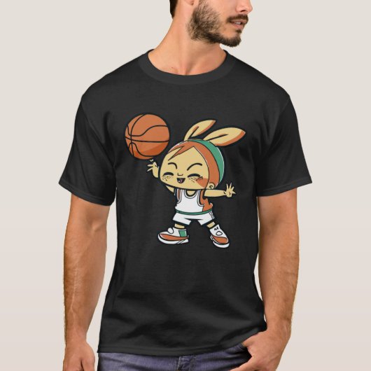 Easter Bunny Playing Basketball Basketball Easter T-Shirt (Vorderseite)