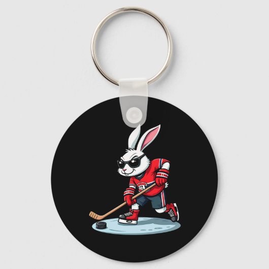 Easter Bunny Playing Hockey  Schlüsselanhänger (Vorderseite)