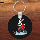 Easter Bunny Playing Hockey  Schlüsselanhänger (Vorderseite)