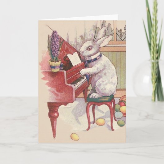 Easter Bunny Playing Piano Hyacinth Feiertagskarte (Vorderseite)