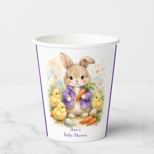 Easter Bunny Purple Jacket Baby Shower Pappbecher (Vorderseite)