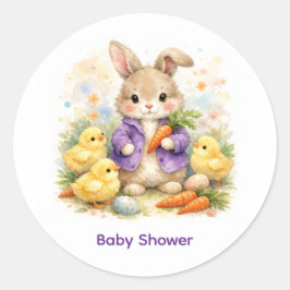 Easter Bunny Purple Jacket Baby Shower Runder Aufkleber