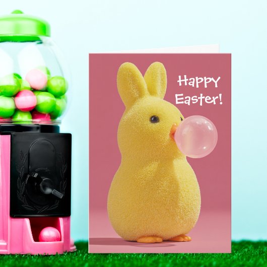 Easter Bunny Rabbit and Pink Bubble Gum Cute Karte