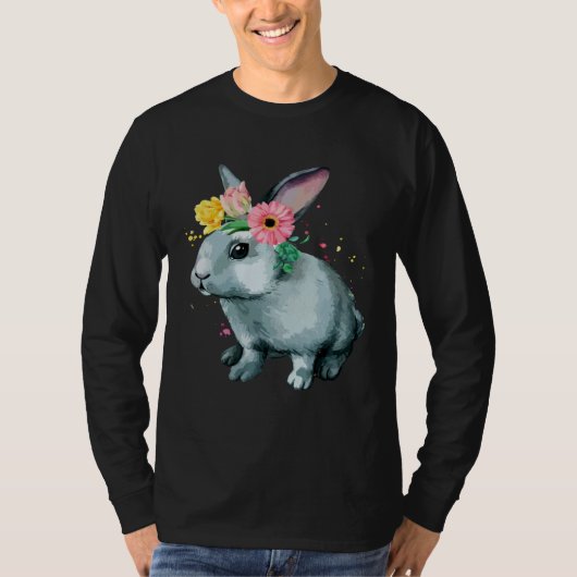 Easter Bunny Rabbit Happy Flower Graphic T-Shirt (Vorderseite)