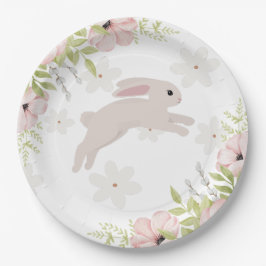 Easter Bunny Rabbit Pink Flowers Pappteller