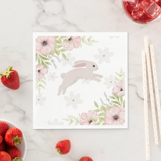 Easter Bunny Rabbit Pink Flowers Serviette (Beispiel)