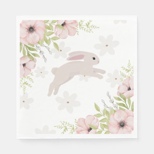Easter Bunny Rabbit Pink Flowers Serviette (Vorderseite)
