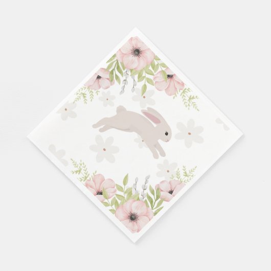 Easter Bunny Rabbit Pink Flowers Serviette (Ecke)