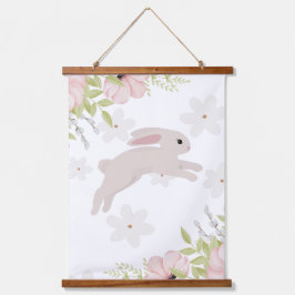 Easter Bunny Rabbit Pink Flowers Wandteppich Mit Holzrahmen