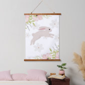 Easter Bunny Rabbit Pink Flowers Wandteppich Mit Holzrahmen (Schlafzimmer)