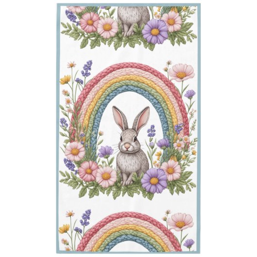 Easter Bunny Rainbow Art Spring Wildflowers Meadow Tischdecke (Vorderseite)