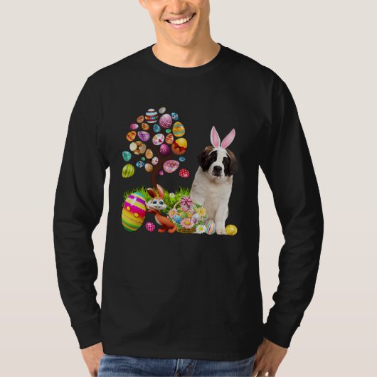 Easter Bunny Saint Bernard Dog Ear Tree Egg Basket T-Shirt (Vorderseite)