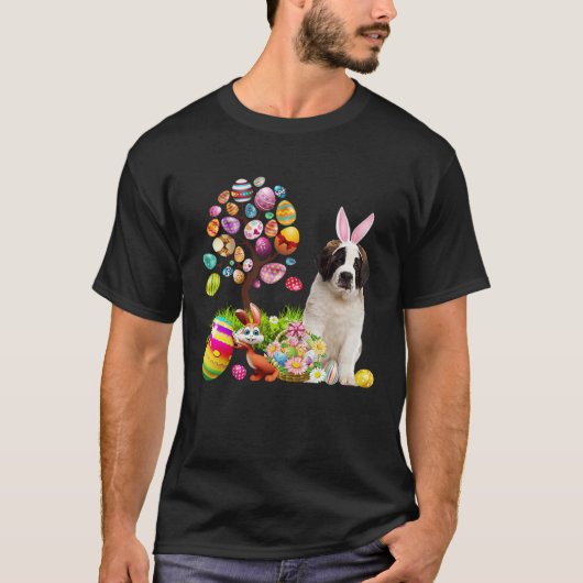 Easter Bunny Saint Bernard Dog Ear Tree Egg Basket T-Shirt (Vorderseite)