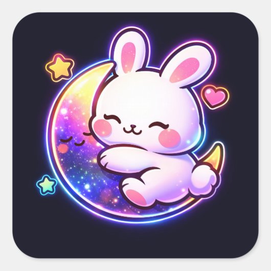 Easter Bunny Sleeping on Galaxy Moon Neon Sticker (Vorderseite)