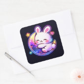 Easter Bunny Sleeping on Galaxy Moon Neon Sticker (Umschlag)