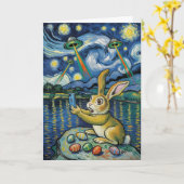 Easter Bunny UFO Selfie Starry Night Card Karte (Gelbe Blume)
