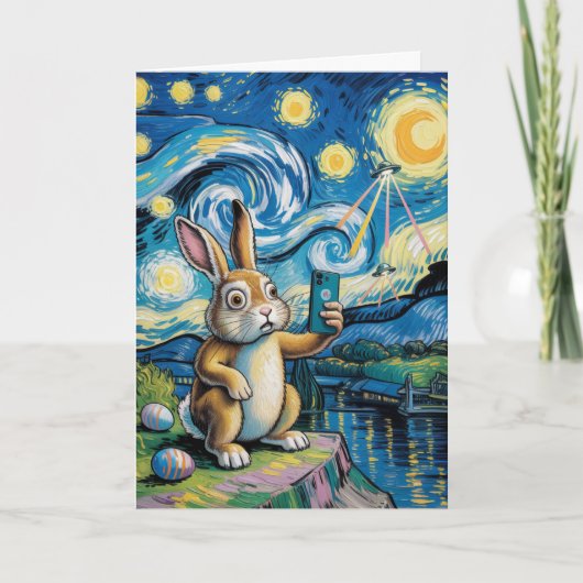 Easter Bunny UFO Selfie Starry Night Card Karte (Vorderseite)
