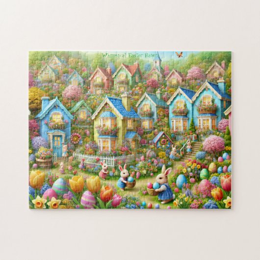 Easter Bunny Village,  Pastel Painted Cottages Puzzle (Horizontal)