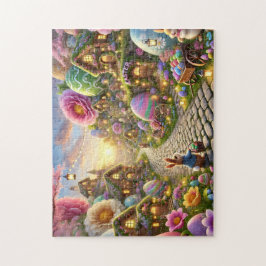 Easter Bunny Village Whimsical Spring Scene Puzzle