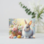 Easter Bunny with Basket and Painted Eggs Postcard Postkarte (Stehend Vorderseite)