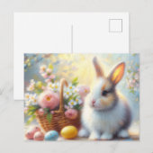 Easter Bunny with Basket and Painted Eggs Postcard Postkarte (Vorne/Hinten)